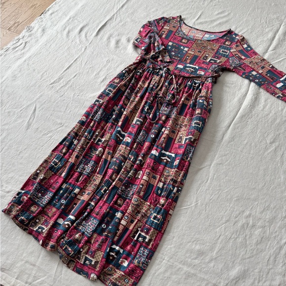 April Cornell Burgundy Patchwork Print Long Sleeve Maxi Dress - Picture 8 of 17